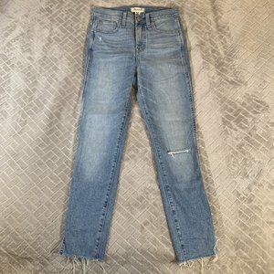 Womens 26 Madewell Denim Blue Jeans High Rise Skinny Crop Distressed Medium Wash